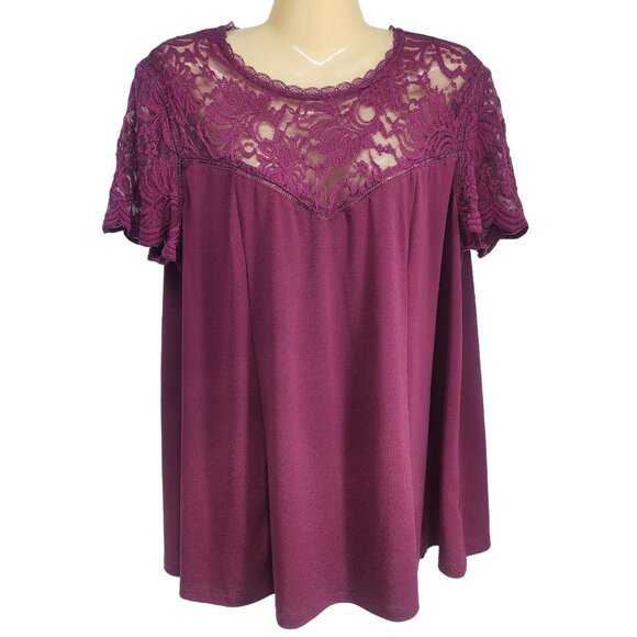 Torrid Lace Tshirt Womens Plus Size 1X 14/16 Studio Knit Lace Yoke Crew Neck Top - Picture 11 of 11